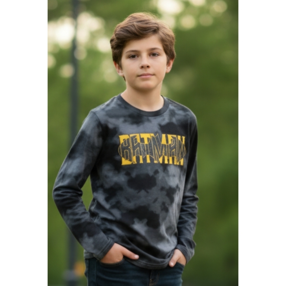 Batman Youth Black/Gray Tie  Dye Graphic T-shirt